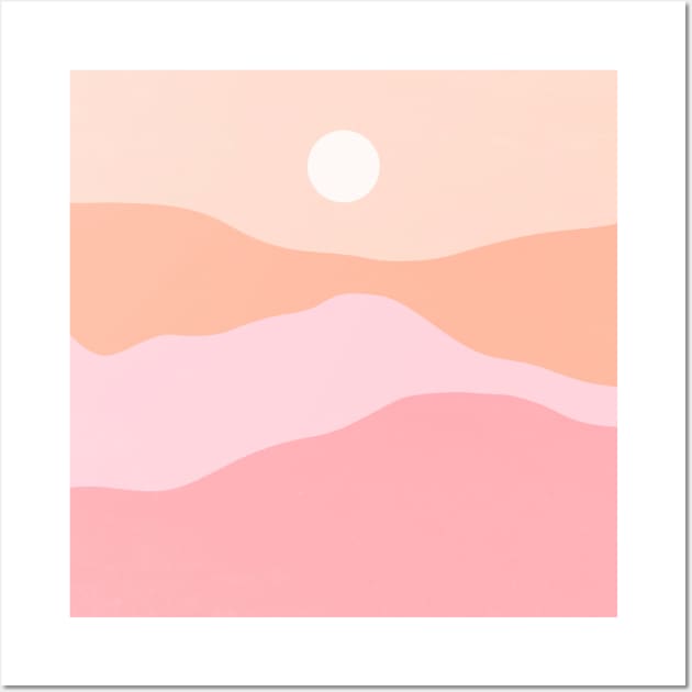 Peach Pink Sunset Over The Mountains Boho Earthy Wall Art by Trippycollage